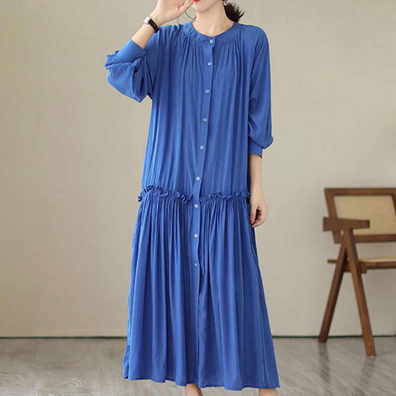 Buddha Stones – Lässiges, schlichtes Midikleid aus Polyester mit Rundhalsausschnitt und Taschen - image 15