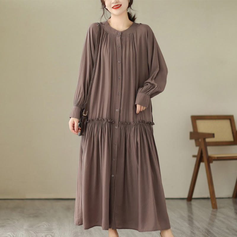 Buddha Stones – Lässiges, schlichtes Midikleid aus Polyester mit Rundhalsausschnitt und Taschen - Sienna - US4-6， UK/AU8-10，EU36-38 (F) - image 26