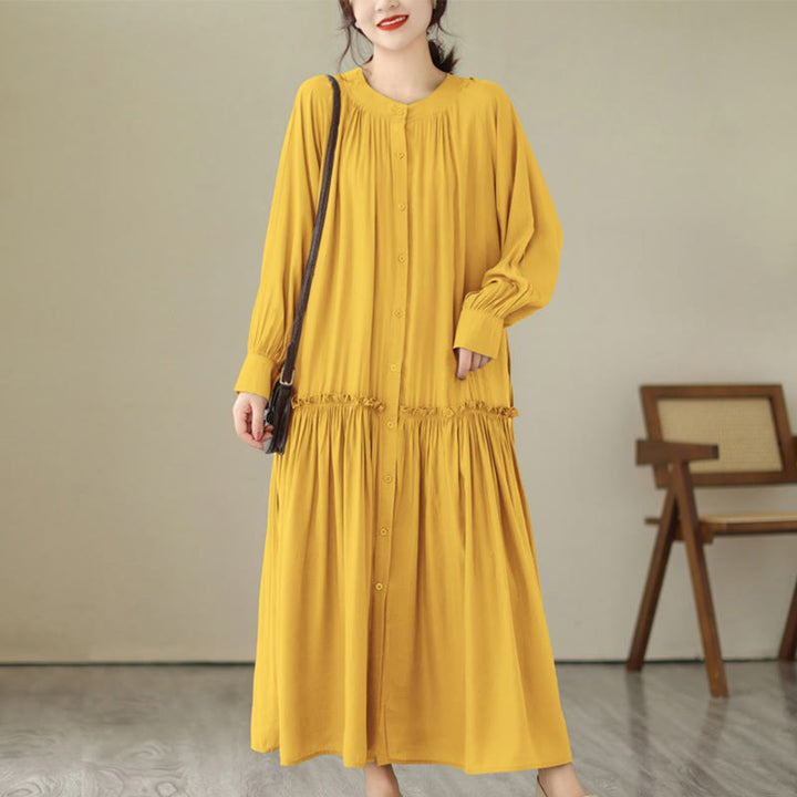 Buddha Stones – Lässiges, schlichtes Midikleid aus Polyester mit Rundhalsausschnitt und Taschen - Gold - US4-6， UK/AU8-10，EU36-38 (F) - image 28