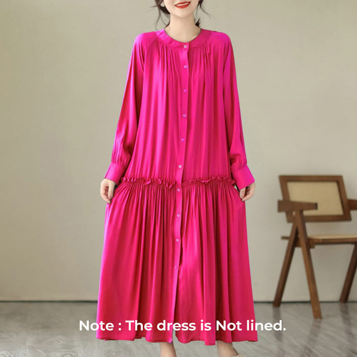 Buddha Stones – Lässiges, schlichtes Midikleid aus Polyester mit Rundhalsausschnitt und Taschen - image 9