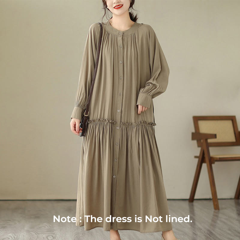 Buddha Stones – Lässiges, schlichtes Midikleid aus Polyester mit Rundhalsausschnitt und Taschen - image 1