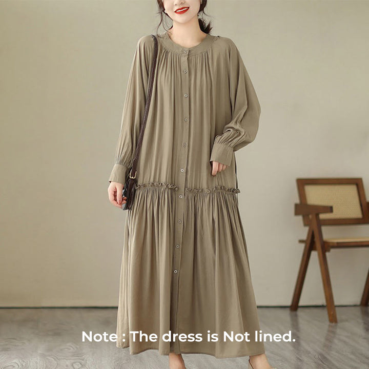 Buddha Stones – Lässiges, schlichtes Midikleid aus Polyester mit Rundhalsausschnitt und Taschen - image 1