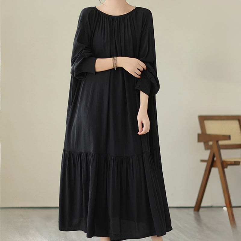Buddha Stones Lässiges, schlichtes Kleid im zweiseitigen Stil, Chiffon-Midikleid mit Taschen - image 3