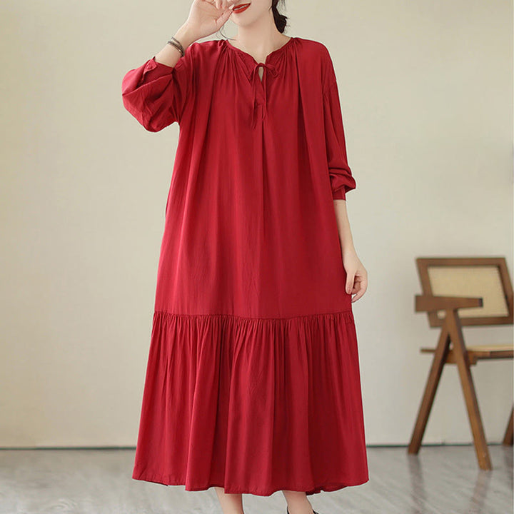 Buddha Stones Lässiges, schlichtes Kleid im zweiseitigen Stil, Chiffon-Midikleid mit Taschen - Schamottestein - US4-6， UK/AU8-10，EU36-38 (F) - image 6