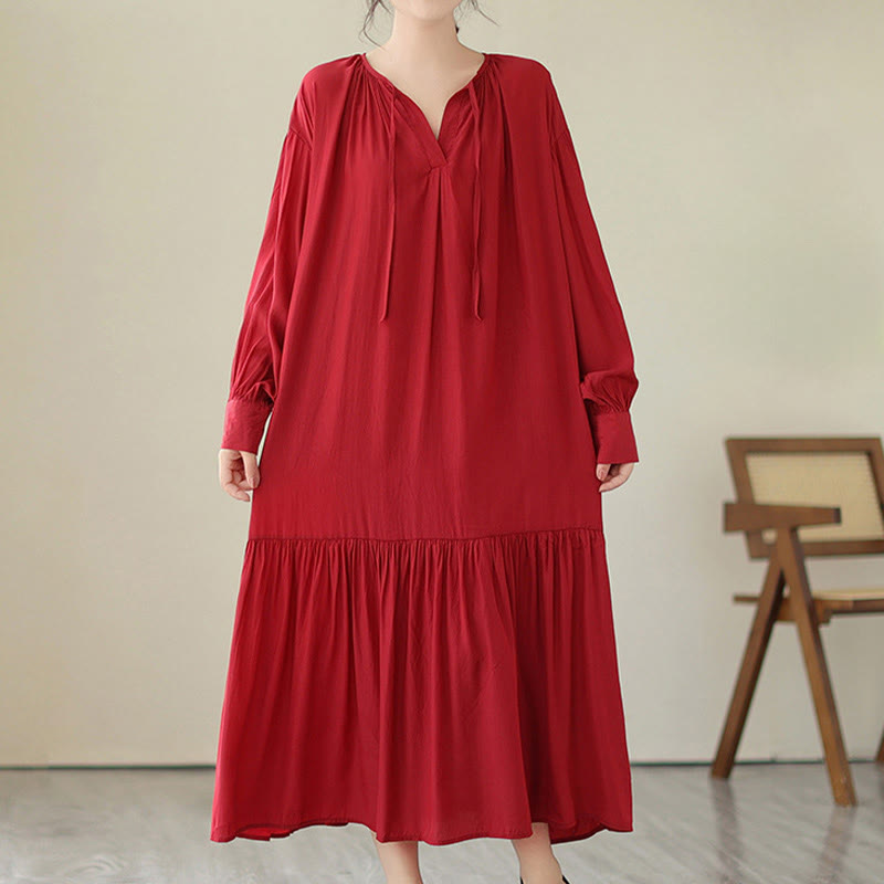 Buddha Stones Lässiges, schlichtes Kleid im zweiseitigen Stil, Chiffon-Midikleid mit Taschen - image 9