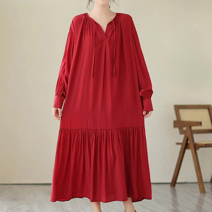 Buddha Stones Lässiges, schlichtes Kleid im zweiseitigen Stil, Chiffon-Midikleid mit Taschen - image 9