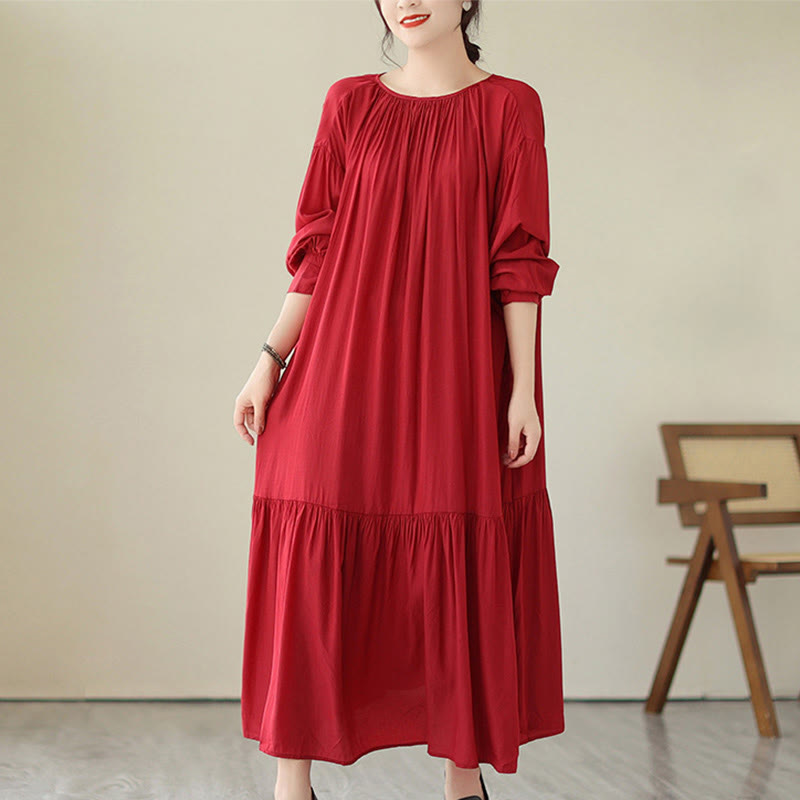 Buddha Stones Lässiges, schlichtes Kleid im zweiseitigen Stil, Chiffon-Midikleid mit Taschen - image 8