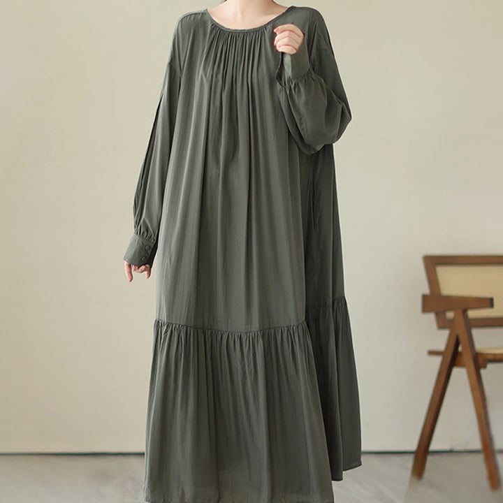 Buddha Stones Lässiges, schlichtes Kleid im zweiseitigen Stil, Chiffon-Midikleid mit Taschen - DunkelOlivGrün - US4-6， UK/AU8-10，EU36-38 (F) - image 11