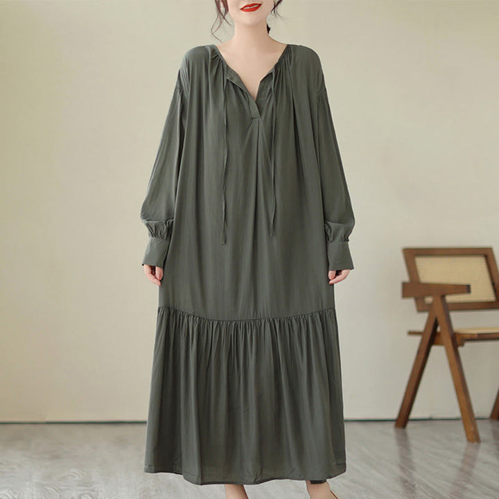 Buddha Stones Lässiges, schlichtes Kleid im zweiseitigen Stil, Chiffon-Midikleid mit Taschen - image 13