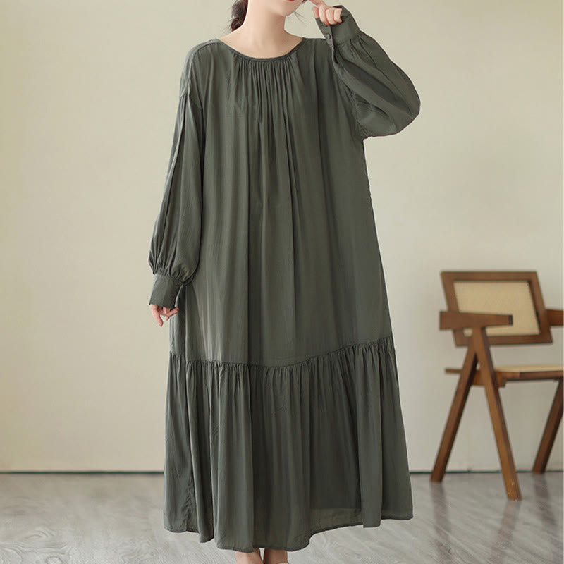 Buddha Stones Lässiges, schlichtes Kleid im zweiseitigen Stil, Chiffon-Midikleid mit Taschen - image 14