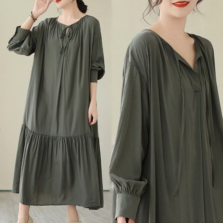 Buddha Stones Lässiges, schlichtes Kleid im zweiseitigen Stil, Chiffon-Midikleid mit Taschen - image 15