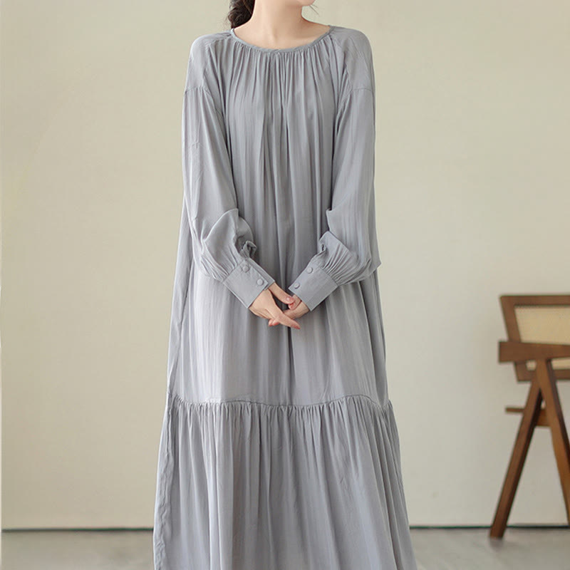 Buddha Stones Lässiges, schlichtes Kleid im zweiseitigen Stil, Chiffon-Midikleid mit Taschen - image 24