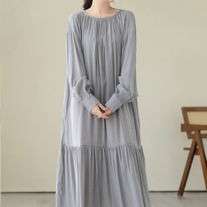 Buddha Stones Lässiges, schlichtes Kleid im zweiseitigen Stil, Chiffon-Midikleid mit Taschen - image 24