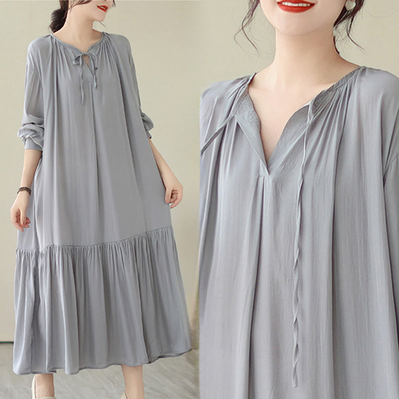 Buddha Stones Lässiges, schlichtes Kleid im zweiseitigen Stil, Chiffon-Midikleid mit Taschen - image 25