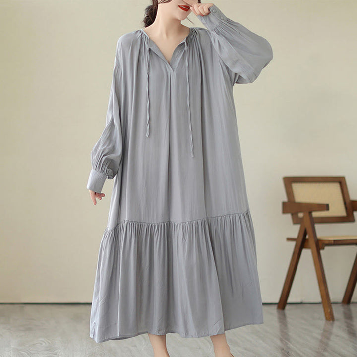 Buddha Stones Lässiges, schlichtes Kleid im zweiseitigen Stil, Chiffon-Midikleid mit Taschen - image 22