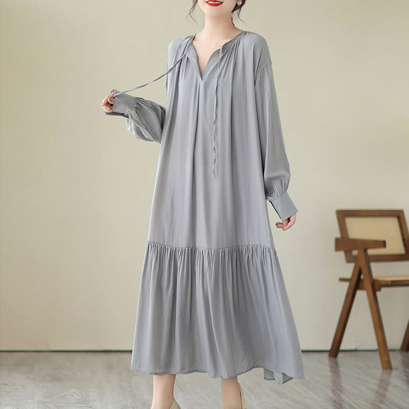 Buddha Stones Lässiges, schlichtes Kleid im zweiseitigen Stil, Chiffon-Midikleid mit Taschen - image 23
