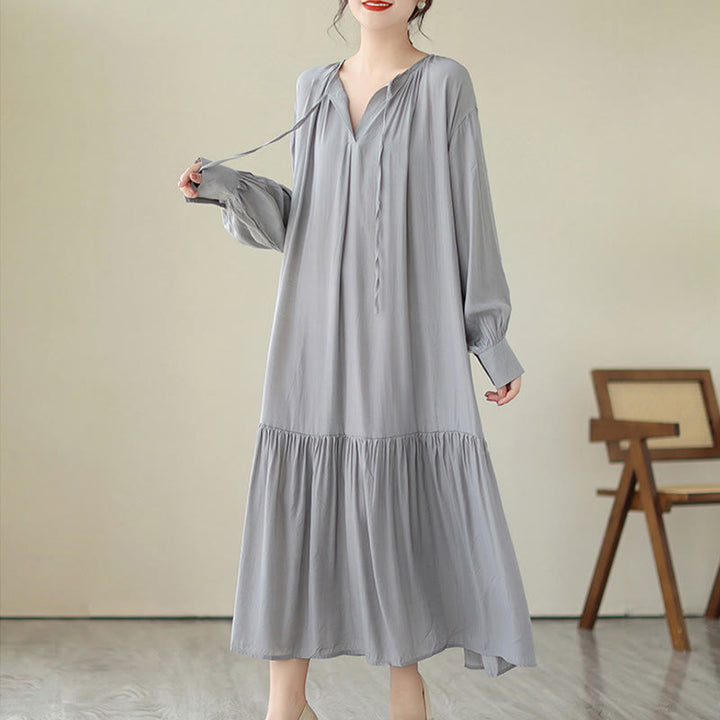 Buddha Stones Lässiges, schlichtes Kleid im zweiseitigen Stil, Chiffon-Midikleid mit Taschen - image 23
