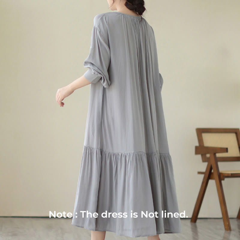 Buddha Stones Lässiges, schlichtes Kleid im zweiseitigen Stil, Chiffon-Midikleid mit Taschen - image 21