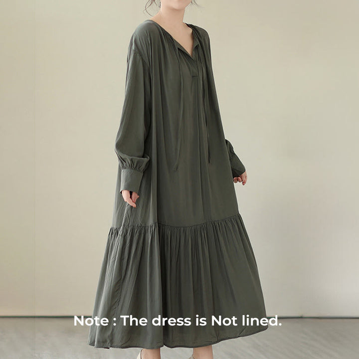 Buddha Stones Lässiges, schlichtes Kleid im zweiseitigen Stil, Chiffon-Midikleid mit Taschen - image 12