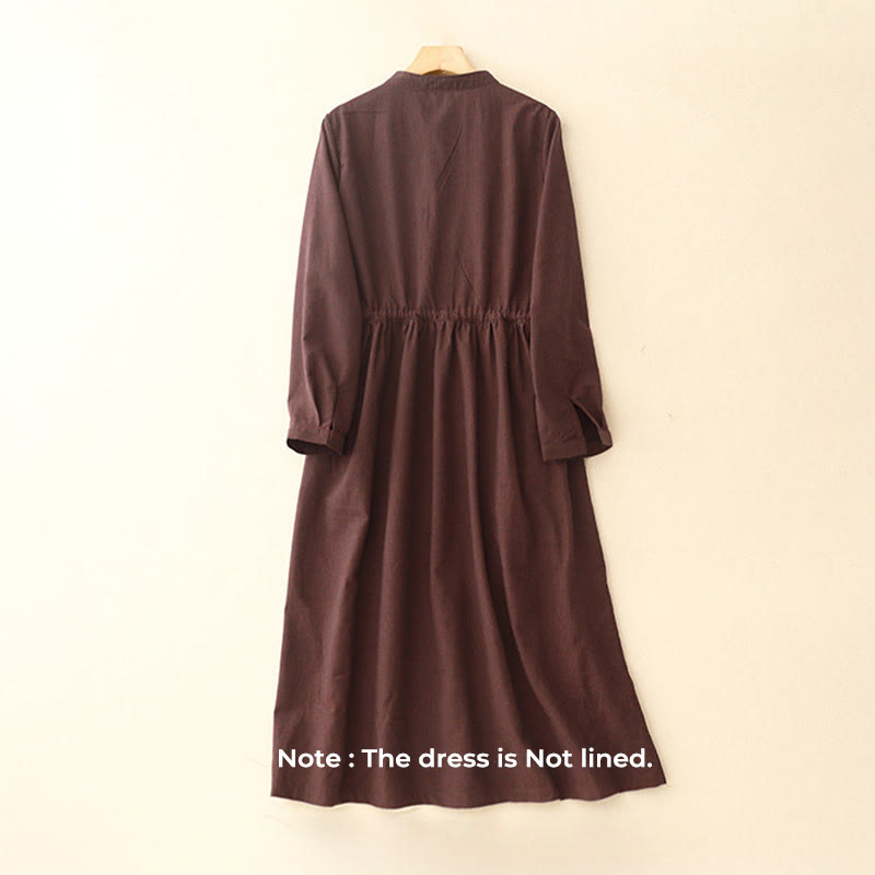 Buddha Stones – Lässiges, schlichtes Midikleid aus Baumwolle mit Froschknöpfen und Taschen - image 2