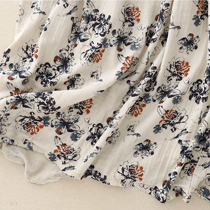 Buddha Stones – Lässiges Midikleid aus Baumwolle und Leinen mit kleinem Blumenmuster und Rundhalsausschnitt und Taschen - image 10