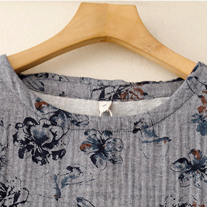 Buddha Stones – Lässiges Midikleid aus Baumwolle und Leinen mit kleinem Blumenmuster und Rundhalsausschnitt und Taschen - image 14
