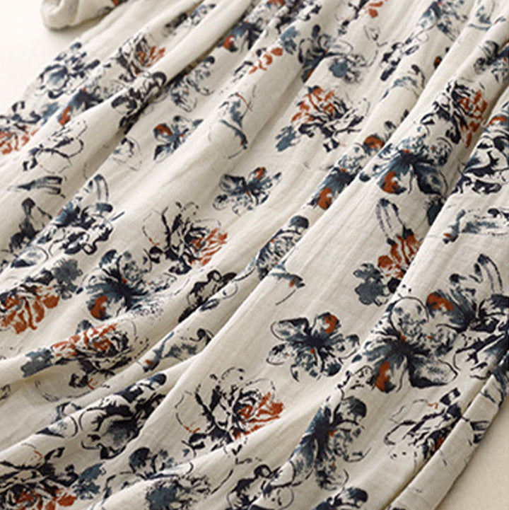 Buddha Stones – Lässiges Midikleid aus Baumwolle und Leinen mit kleinem Blumenmuster und Rundhalsausschnitt und Taschen - image 9