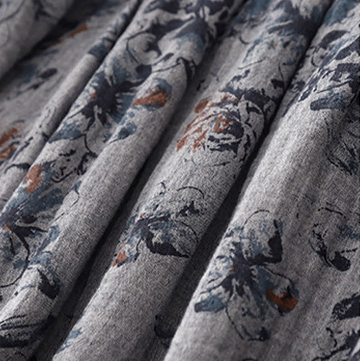Buddha Stones – Lässiges Midikleid aus Baumwolle und Leinen mit kleinem Blumenmuster und Rundhalsausschnitt und Taschen - image 15