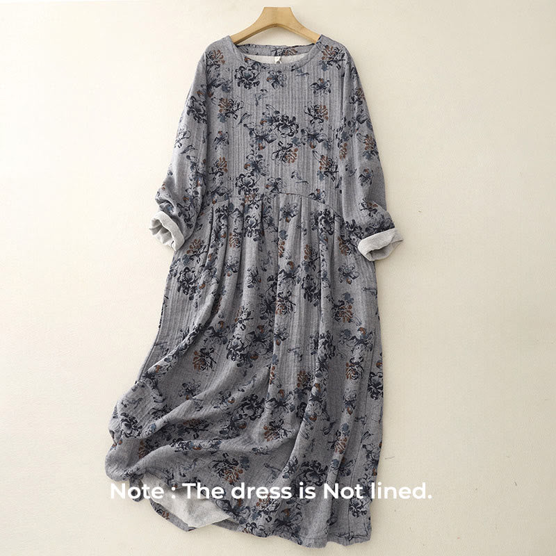 Buddha Stones – Lässiges Midikleid aus Baumwolle und Leinen mit kleinem Blumenmuster und Rundhalsausschnitt und Taschen - image 13