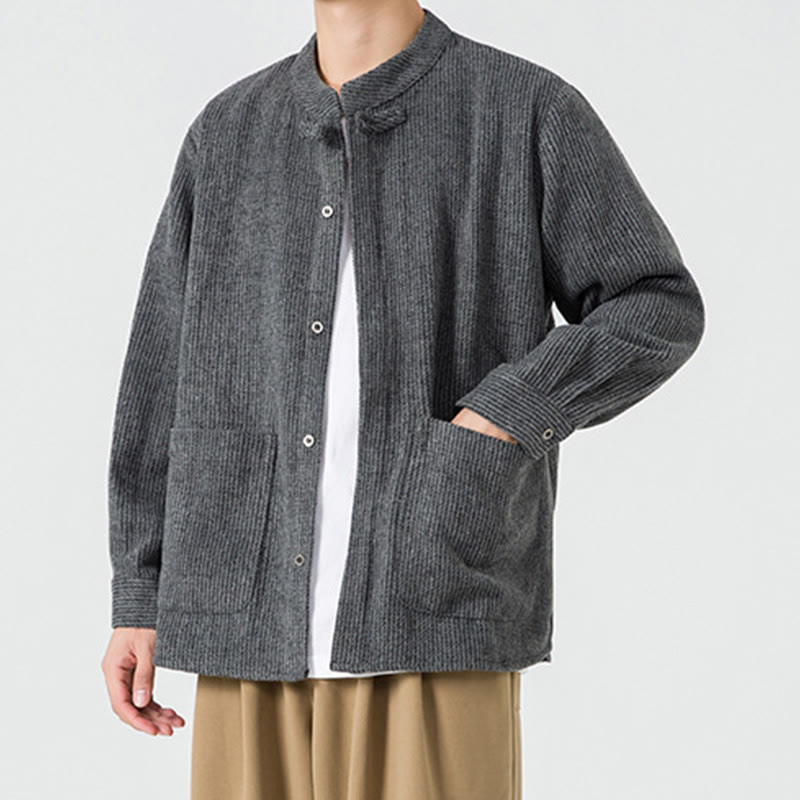 Buddha Stones Langarm-Herren-Baumwolljacke mit Froschknopf-Design und Taschen - image 5