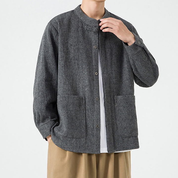 Buddha Stones Langarm-Herren-Baumwolljacke mit Froschknopf-Design und Taschen - image 16
