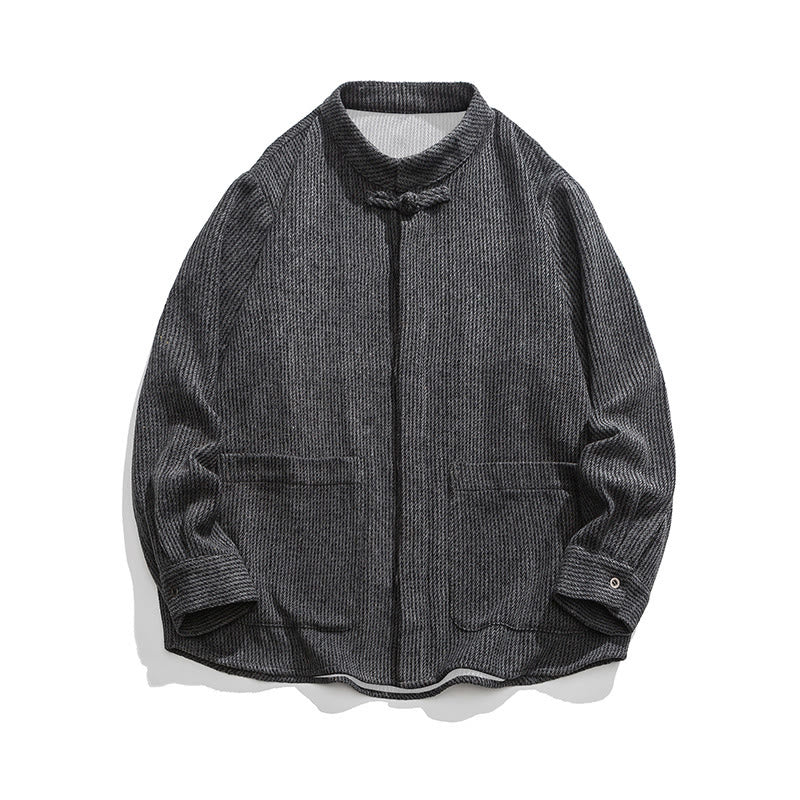 Buddha Stones Langarm-Herren-Baumwolljacke mit Froschknopf-Design und Taschen - image 3