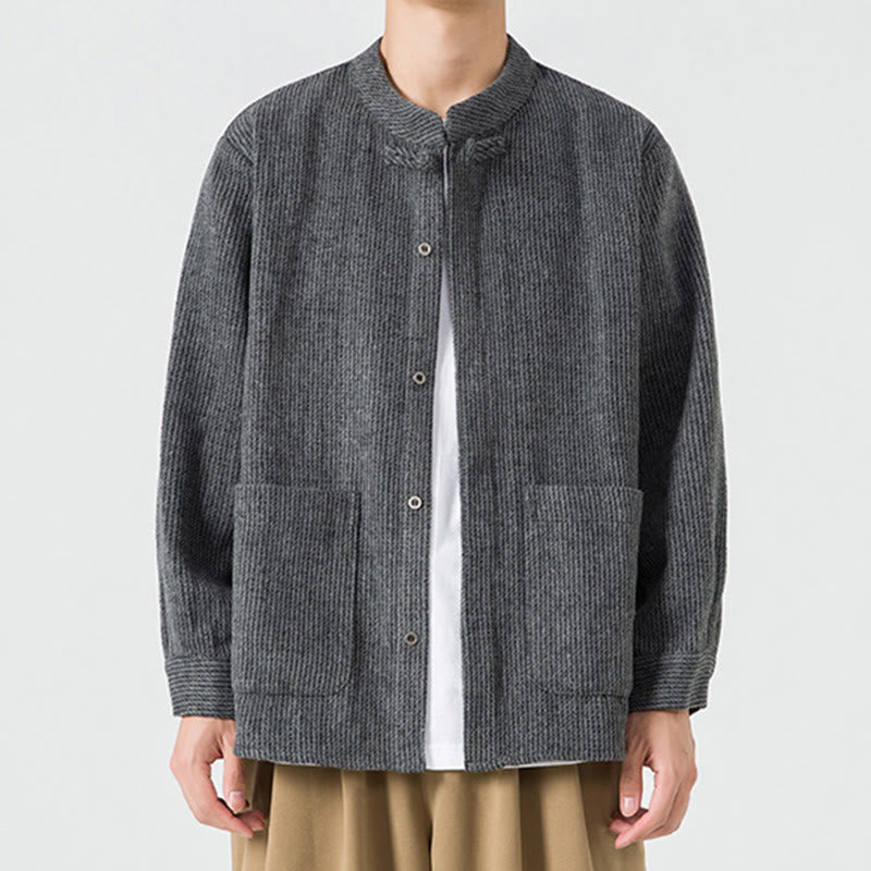 Buddha Stones Langarm-Herren-Baumwolljacke mit Froschknopf-Design und Taschen - Schwarz - US/ UK/AU46，EU56 (5XL) - image 1