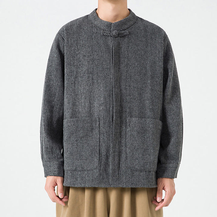 Buddha Stones Langarm-Herren-Baumwolljacke mit Froschknopf-Design und Taschen - image 18