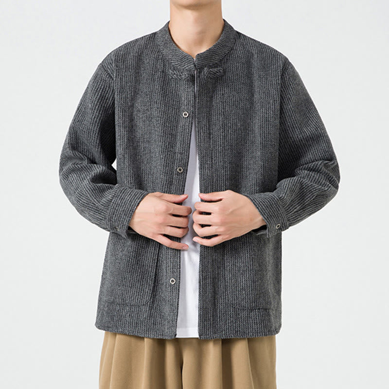 Buddha Stones Langarm-Herren-Baumwolljacke mit Froschknopf-Design und Taschen - image 11