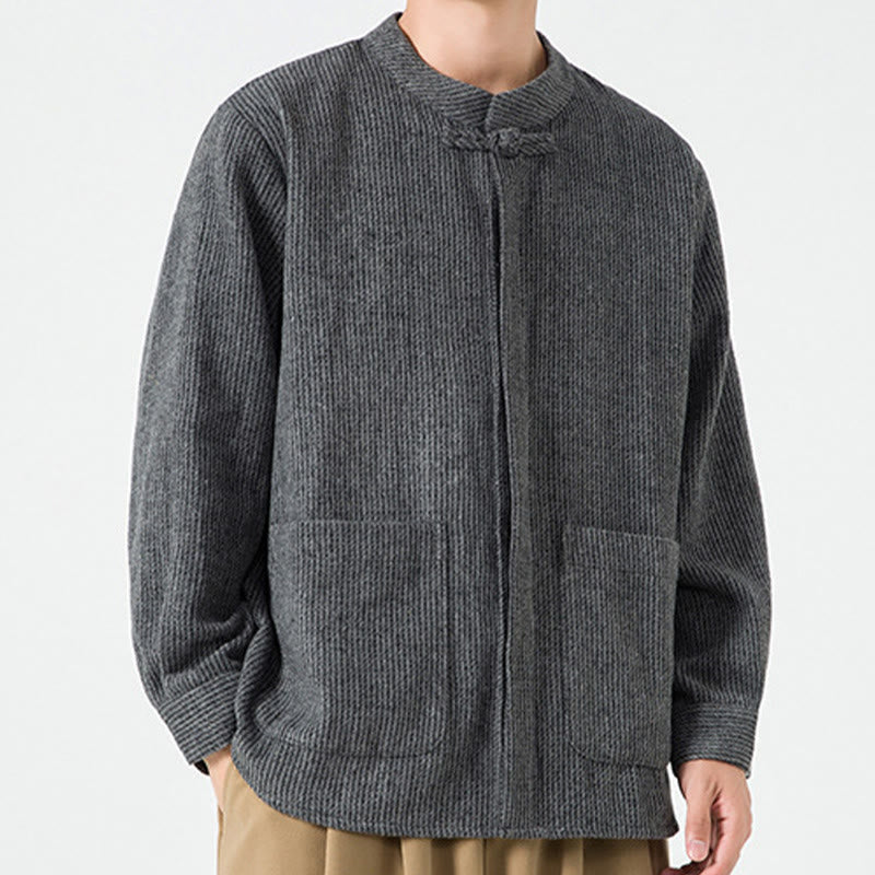 Buddha Stones Langarm-Herren-Baumwolljacke mit Froschknopf-Design und Taschen - image 14