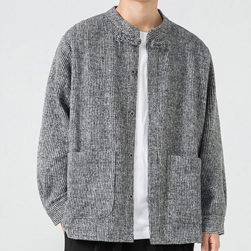 Buddha Stones Langarm-Herren-Baumwolljacke mit Froschknopf-Design und Taschen - image 22