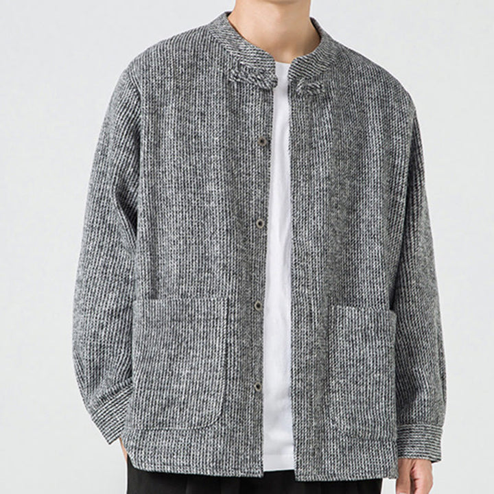 Buddha Stones Langarm-Herren-Baumwolljacke mit Froschknopf-Design und Taschen - image 24