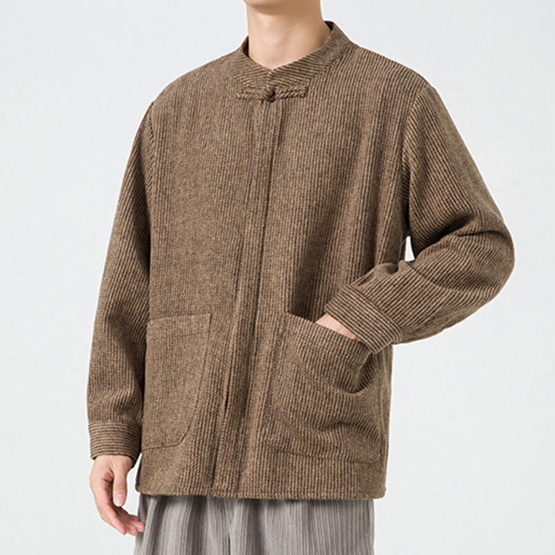 Buddha Stones Langarm-Herren-Baumwolljacke mit Froschknopf-Design und Taschen - image 55