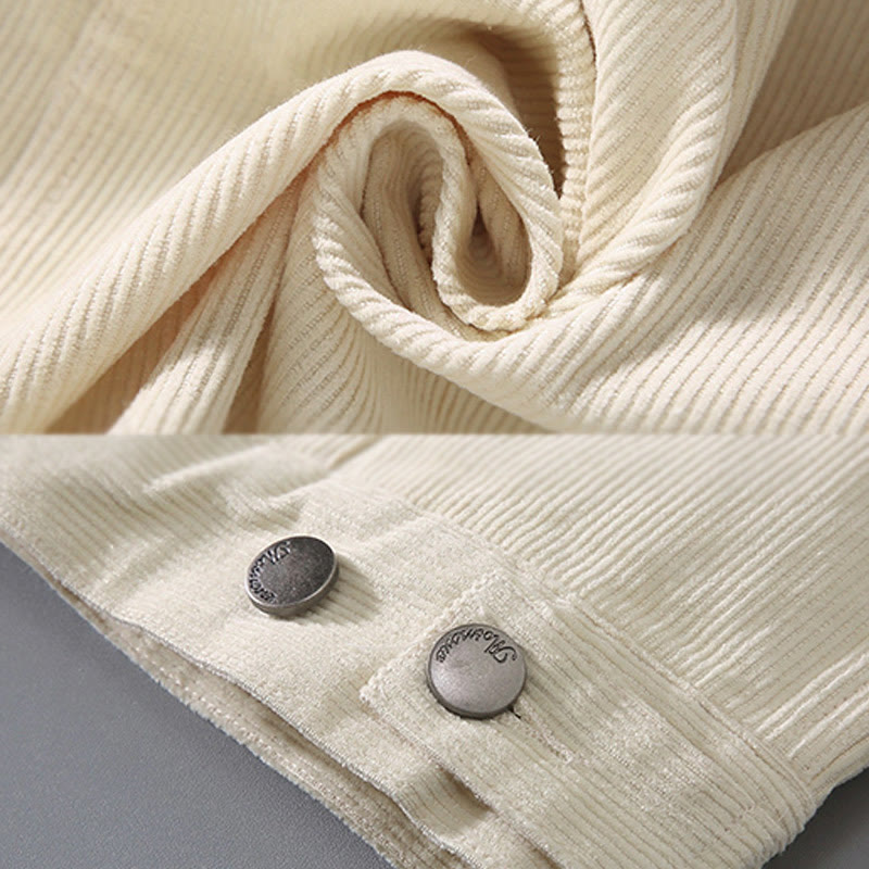 Buddha Stones Plain Langarm Button Design Herren Baumwolljacke Hemd mit Taschen - image 4