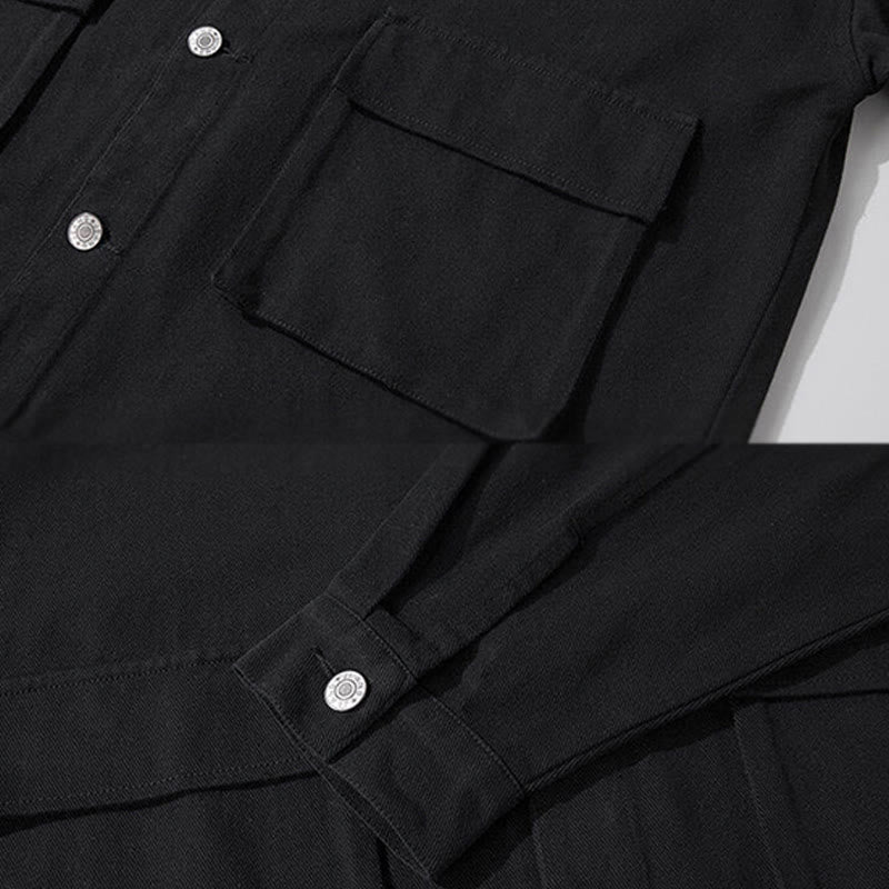 Buddha Stones Langarm-Knopf-Stehkragen-Design Herren-Baumwolljacke mit Taschen - image 3