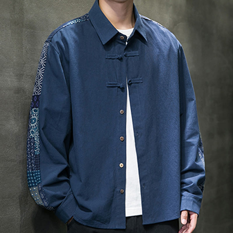 Buddha Stones Herren Langarmhemd mit Blumenmuster und Nähten aus Baumwollmischung - image 19