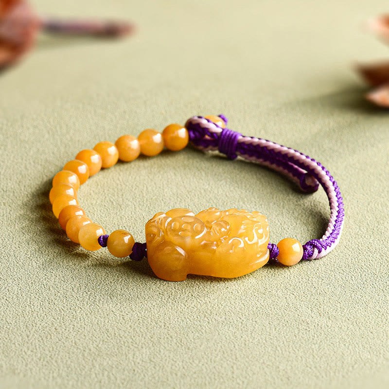 Buddha Stones, goldene Seiden-Jade-Perlen, PiXiu-Reichtumsarmband - Goldene Seidenjade (Handgelenkumfang: 14–18 cm) - image 1