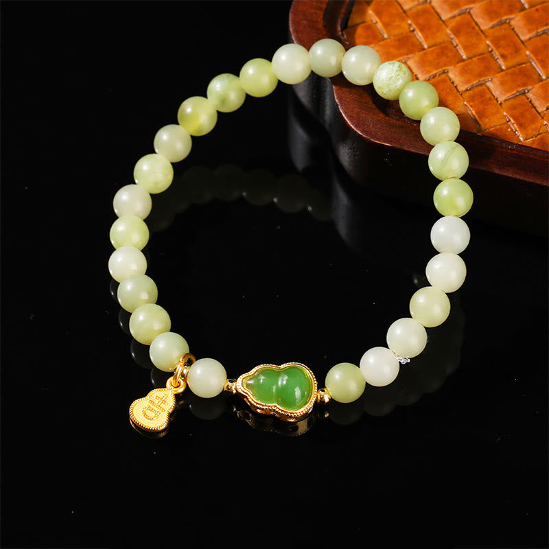 Buddha Stones Natürliche Jade Grüner Aventurin Kürbis Fu Charakter Glück Armband - image 3