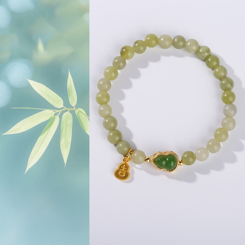 Buddha Stones Natürliche Jade Grüner Aventurin Kürbis Fu Charakter Glück Armband - image 5