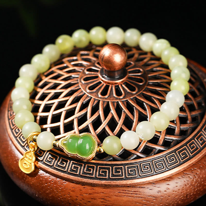 Buddha Stones Natürliche Jade Grüner Aventurin Kürbis Fu Charakter Glück Armband - image 4