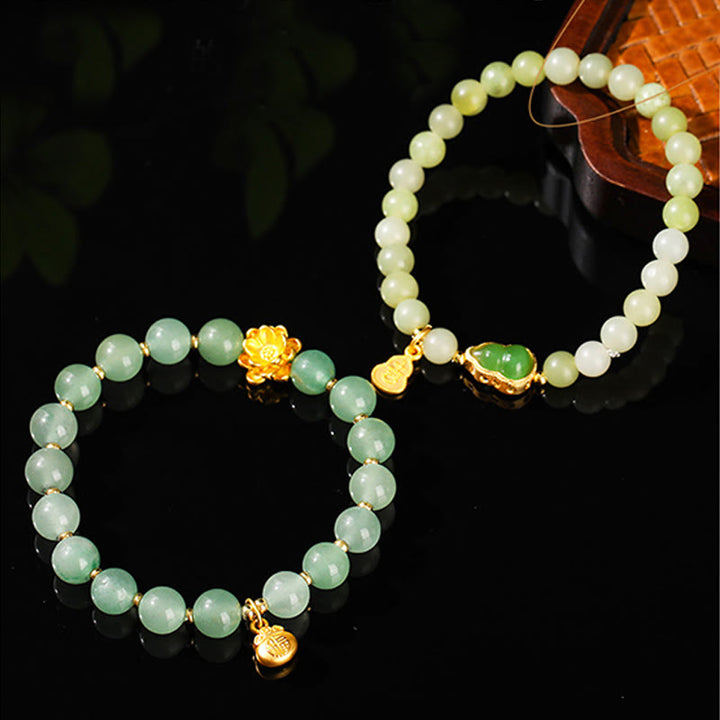 Buddha Stones Natürliche Jade Grüner Aventurin Kürbis Fu Charakter Glück Armband - image 16