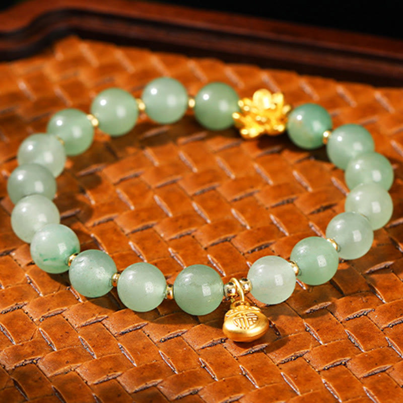 Buddha Stones Natürliche Jade Grüner Aventurin Kürbis Fu Charakter Glück Armband - image 11