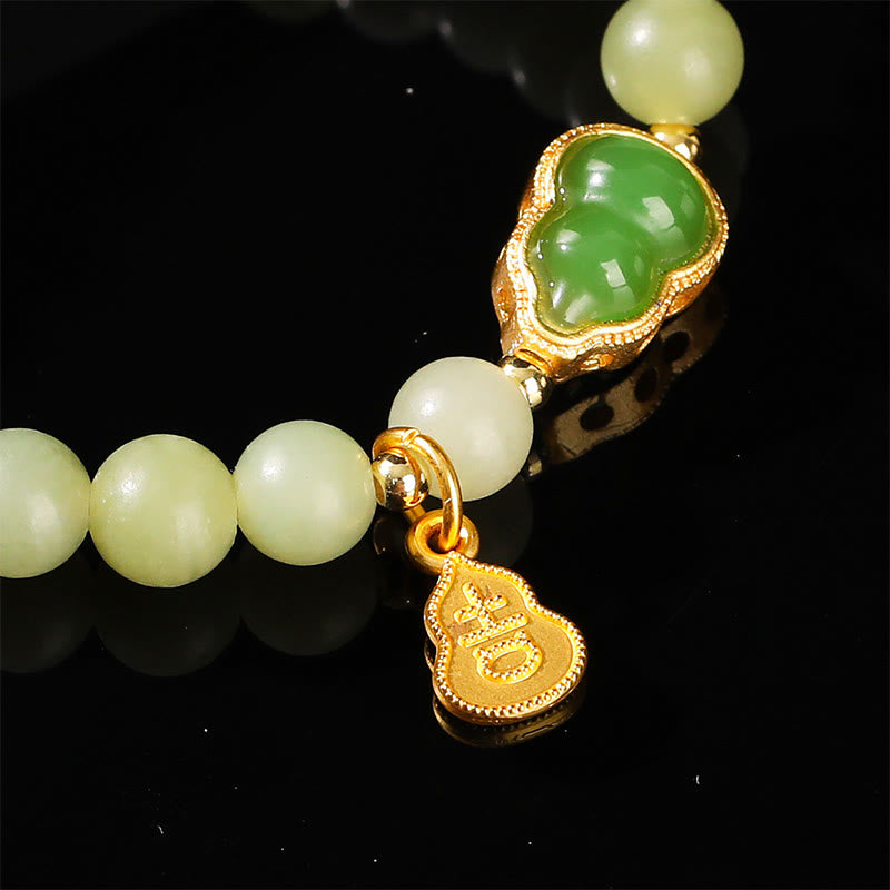 Buddha Stones Natürliche Jade Grüner Aventurin Kürbis Fu Charakter Glück Armband - image 13