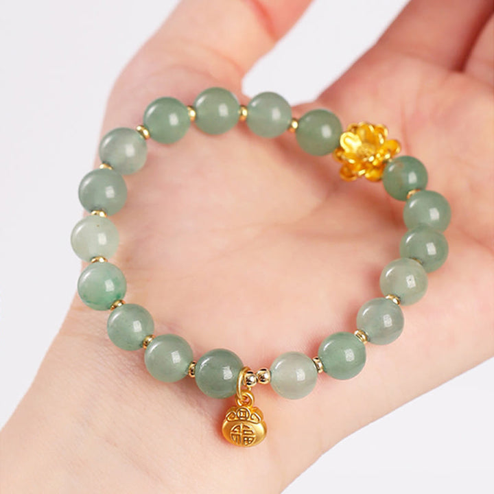 Buddha Stones Natürliche Jade Grüner Aventurin Kürbis Fu Charakter Glück Armband - image 12